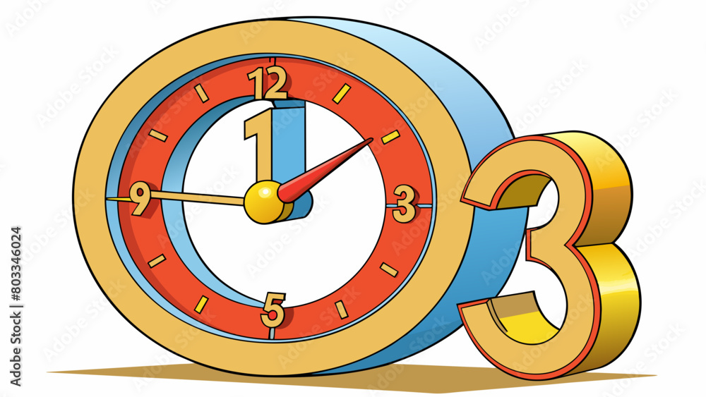 Aufkleber A clock with a circular face and a pair of hands to tell time. The face is marked with 12 hour numbers as well as smaller numbers in increments of 5. Cartoon Vector