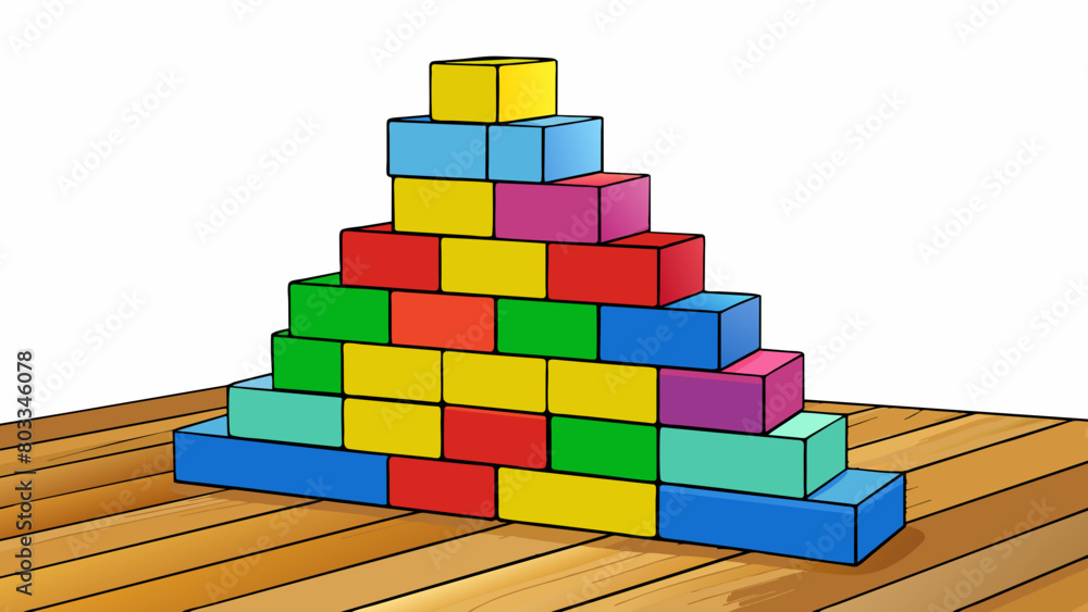 Poster A colorful stack of building blocks tered across a hardwood floor waiting to be turned into a towering castle.. Cartoon Vector
