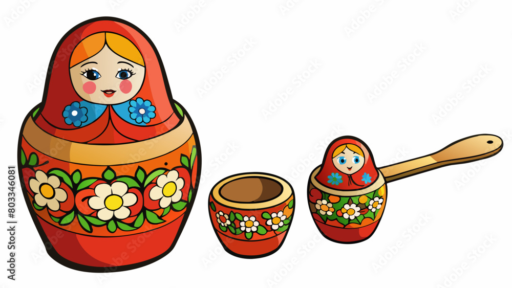 Poster A collection of matryoshkainspired measuring cups with the biggest one being twice the size of a regular cup and the smallest one no bigger than a. Cartoon Vector