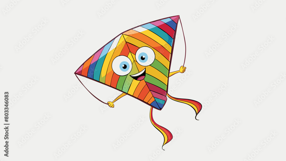 Poster a colorful striped kite being carried by the wind gracefully dancing and twirling in the air. its lo