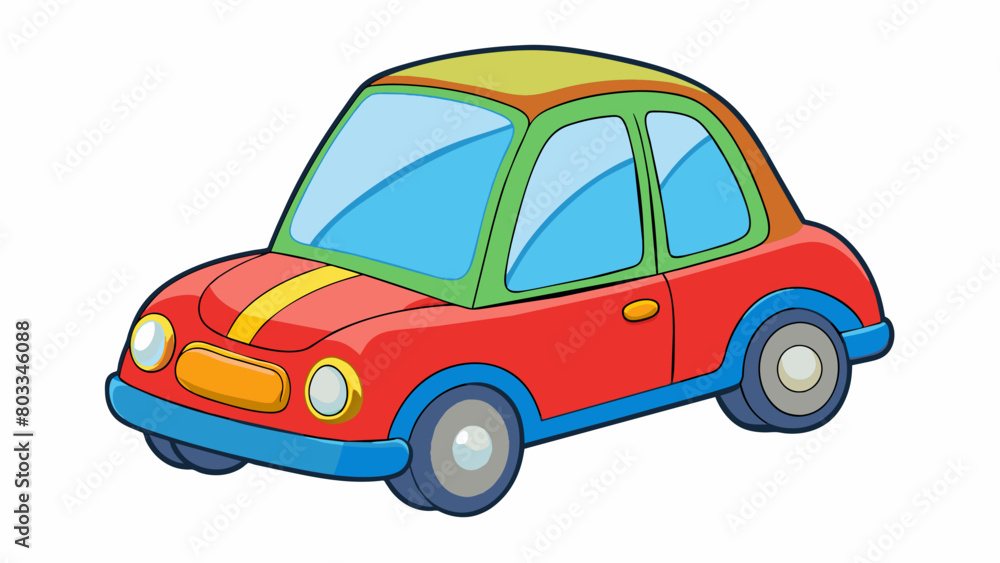 Poster a colorful plastic toy car this finished good is a small handheld toy made of plastic. it has bright