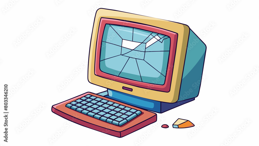 Aufkleber A computer with a cracked screen preventing any visual output and rendering the device unusable.. Cartoon Vector