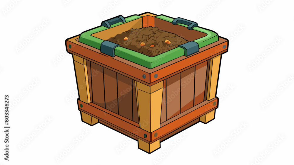 Poster A compost bin This is a container where organic waste such as food scraps and yard ts can be collected and turned into nutrientrich soil. Composting. Cartoon Vector
