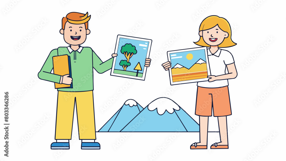 Poster A couple is trying to decide where to go on vacation. One partner is arguing for a beach destination stating that it will be relaxing and they can. Cartoon Vector