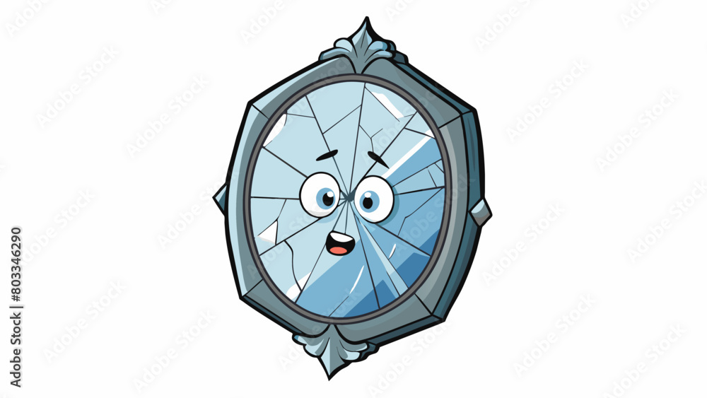Poster a cracked mirror hanging on a wall its reflective surface shattered and distorted. the mirror reflec