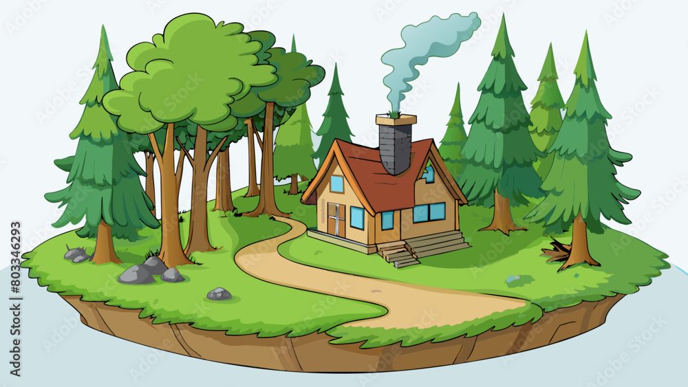 Poster A country with dense forests where tall trees tower over everything else and sunlight ly breaks through the foliage. The forest floor is covered in a. Cartoon Vector