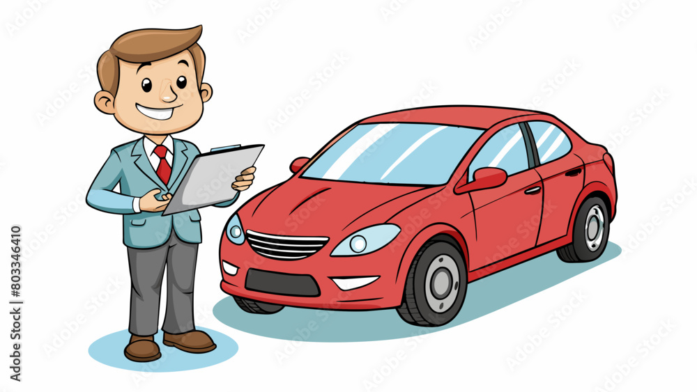 Poster a customer at a car dealership is test driving a vehicle taking note of the smoothness of the ride t