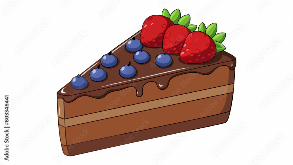 Poster a decadent slice of chocolate cake drizzled with a silky smooth ganache and adorned with a mound of 