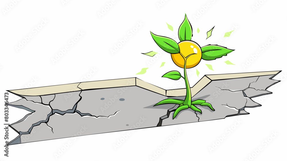 Poster a delicate seedling growing in a crack on a concrete wall breaking through and stretching towards th