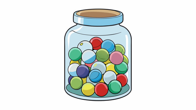 Adding 6 marbles to a jar that already contains 4 marbles resulting in 10 marbles altogether in the jar.. Cartoon Vector