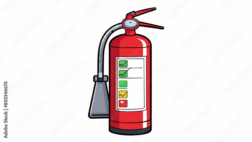 Poster A fire extinguisher with clear instructions and a colorcoded pressure gauge easily accessible on a wall in case of emergency and designed to quickly. Cartoon Vector