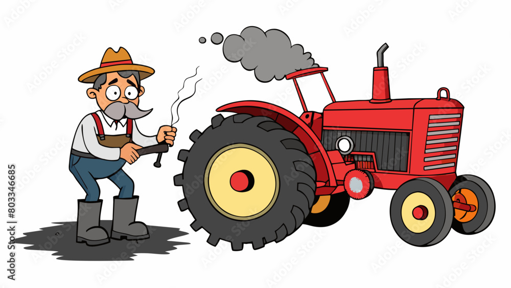 Canvas Prints a farmers tractor has broken down in the middle of a field. its usually vibrant red paint is faded a