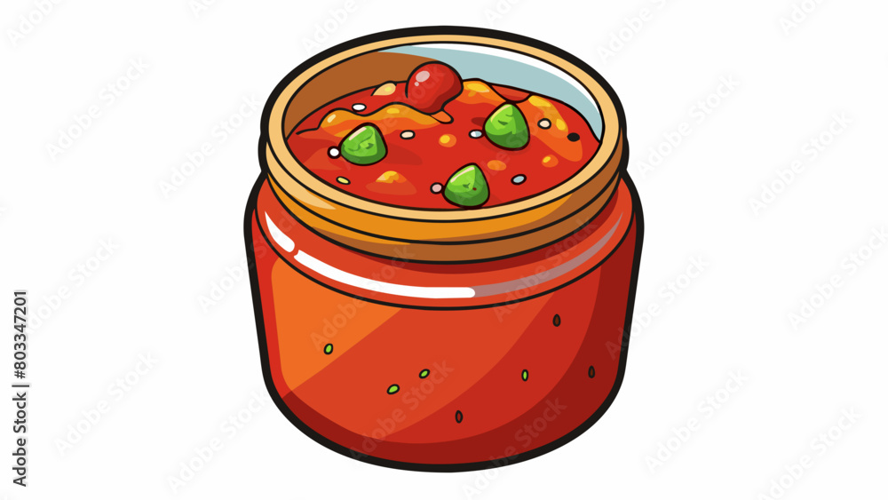 Poster a jar of homemade salsa filled to the brim with a vibrant blend of fresh tomatoes y peppers and frag