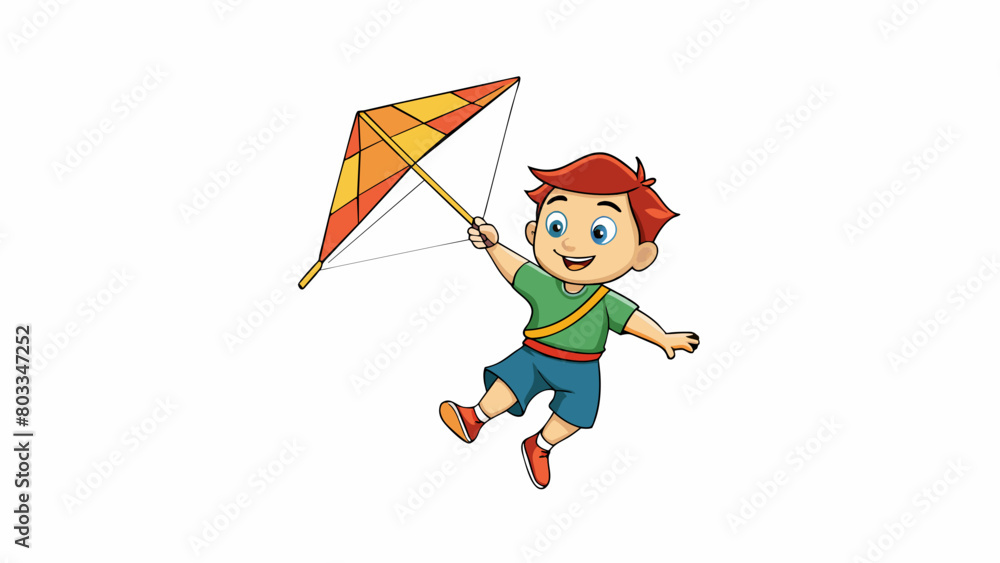 Poster A kite being flown by a child its string held loosely in their hands as it dances freely in the wind.. Cartoon Vector