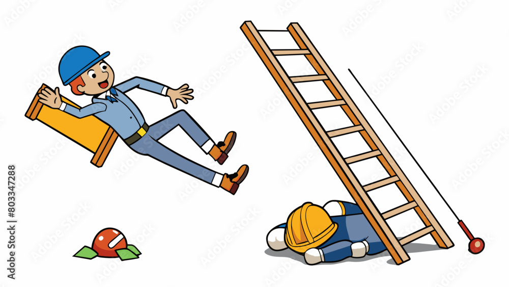 Poster a ladder accident the shaky and unsteady ladder toppled over causing the worker to fall to the groun