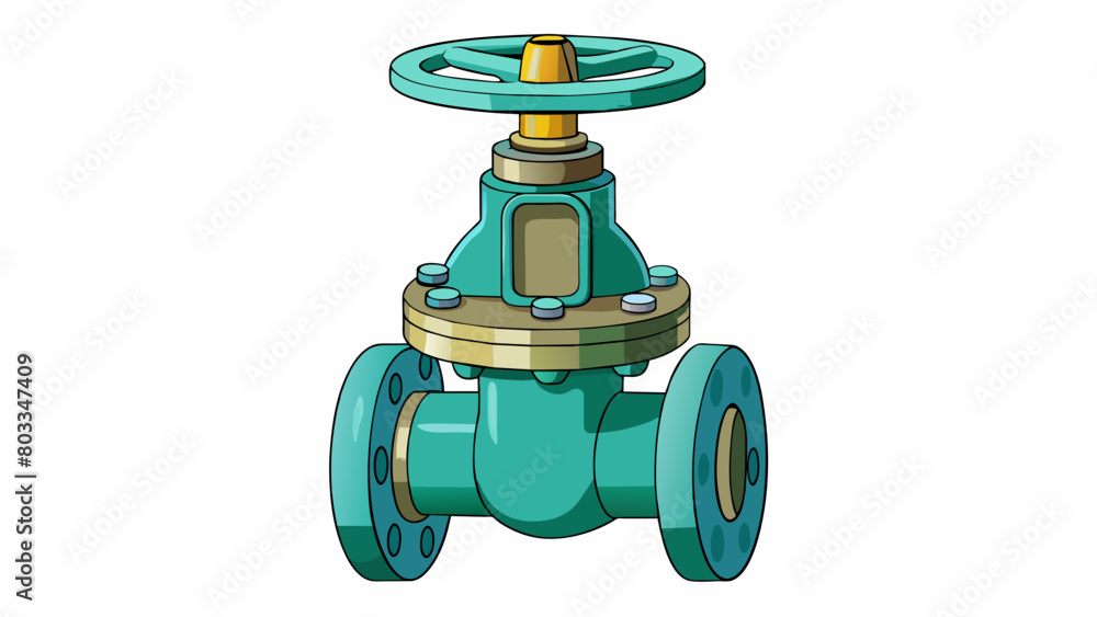 Poster A large gate valve with a flanged top and bottom used in pipelines to control the flow of oil. The gate is made of heavyduty metal and can be raised. Cartoon Vector