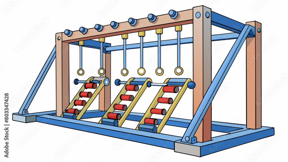 Poster A large metal frame with various levers and buttons resembles a complex jungle gym. Each lever and button controls a different aspect of the operation. Cartoon Vector