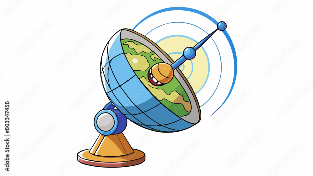 Poster A large round dish attached to a pole that picks up radio waves and converts them into sound. It can receive signals from around the world. Cartoon Vector