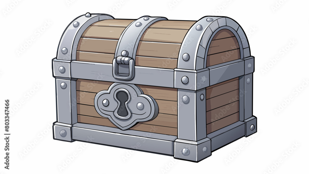 Poster A large silver metal chest with intricate engravings and a rustic aged appearance. It has a heavy latch and a keyhole giving it an air of secrecy.. Cartoon Vector