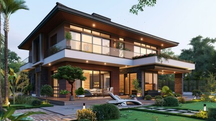 Fototapeta premium A luxurious two-story house with a modern design