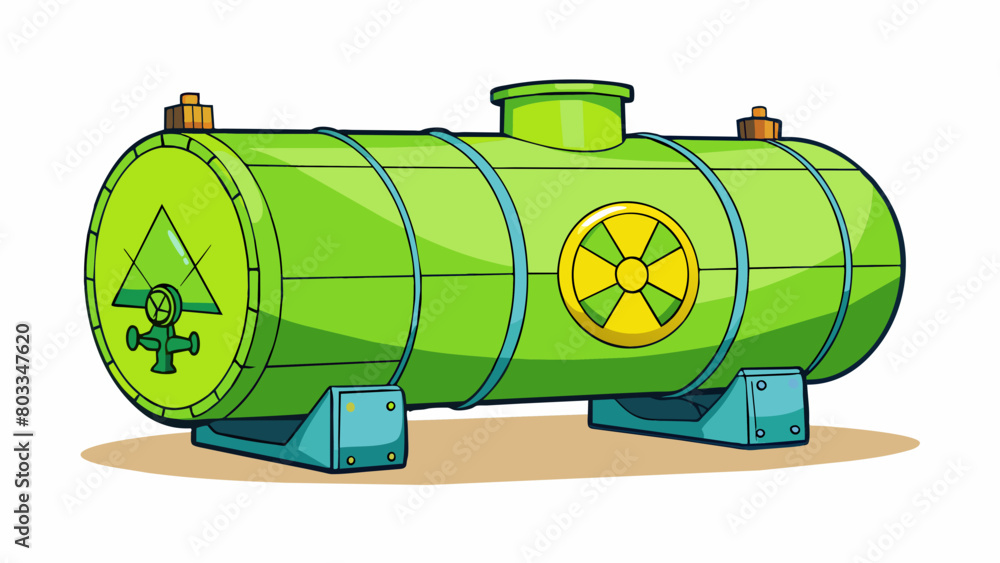 Poster a large tank filled with corrosive chemicals with only one entry point and no natural light.. cartoo
