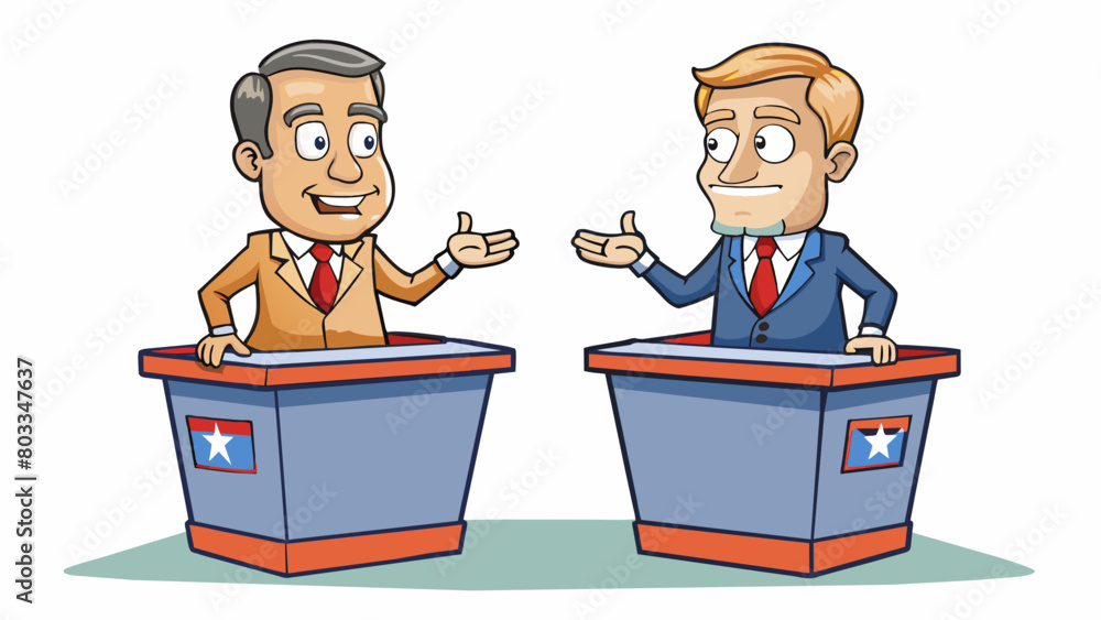 Aufkleber A live television broadcast of a debate between two candidates with each one trying to sway the audience with passionate arguments and rehed. Cartoon Vector