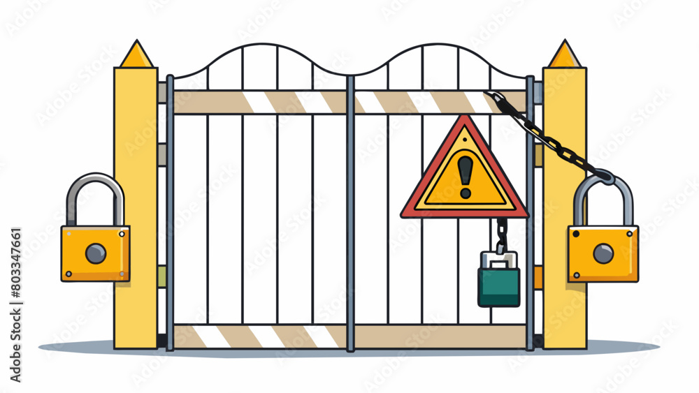 Poster a locked gate with a bright yellow warning sign stating danger locked out. employees only. this gate
