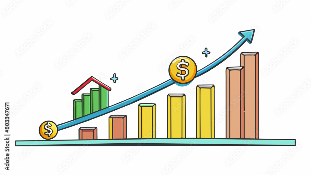 Poster A line graph sloping upwards a visual representation of inflation where the line steadily climbs higher showing the increase in overall price levels. Cartoon Vector