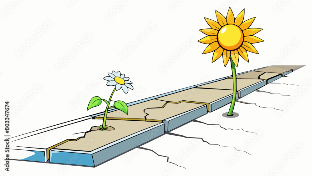 Aufkleber A lone flower growing from a crack in the sidewalk reaching towards the sun despite being trampled on and overlooked by the busy world around it. Its. Cartoon Vector