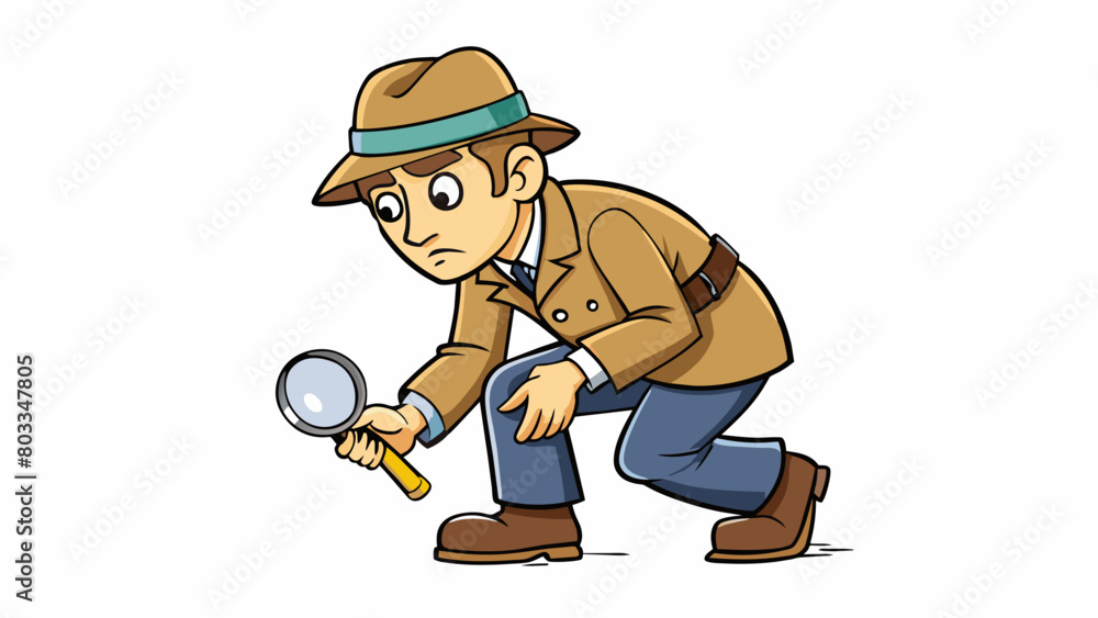 Poster a magnifying glass in hand the inspector crouched down to closely examine the object in front of him