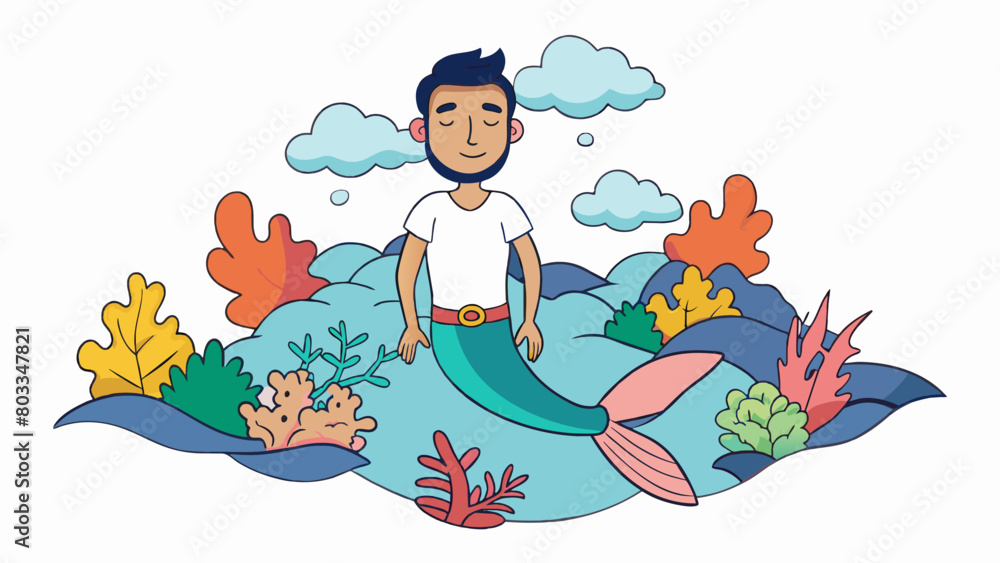 Poster a man closes his eyes and envisions himself soaring through the depths of the ocean surrounded by co