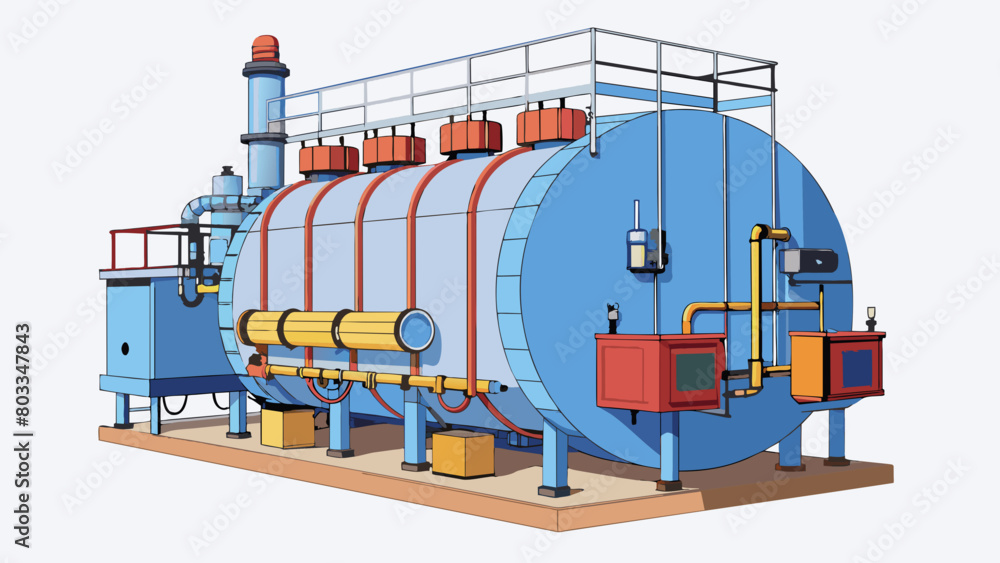 Poster A massive industrialsized boiler with multiple levels and a complex network of pipes and valves. This type of boiler is used in power plants to. Cartoon Vector