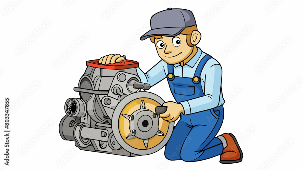 Poster a mechanic examining the inner workings of an engine looking for any signs of wear and tear or malfu
