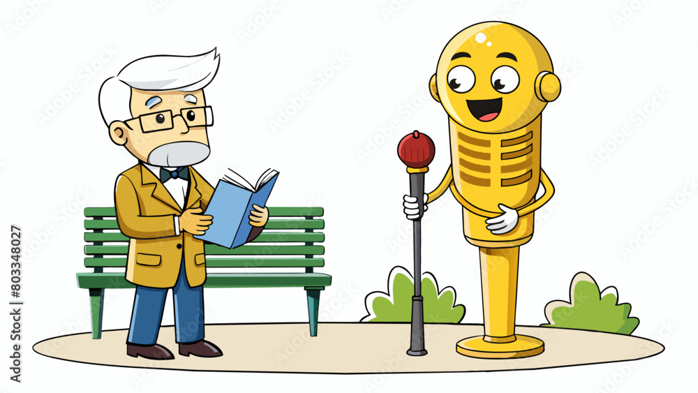 Poster A microphone with a golden glow standing tall in front of a singer with a powerful voice. The microphone captures every emotion and inflection. Cartoon Vector