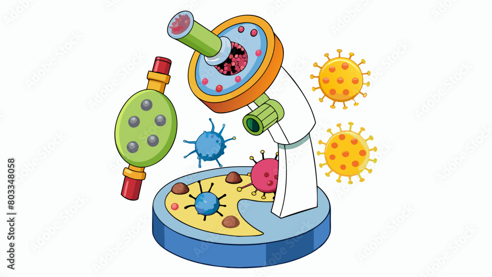Poster A microscope view of tiny organisms showcasing their intricate structures and functions. characteristics microscopic complex living organisms. Cartoon Vector