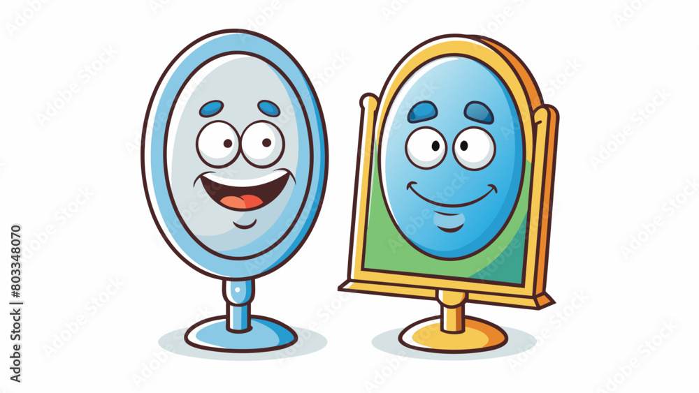 Poster a mirror reflecting two people one with a happy expression and the other with a sad expression repre