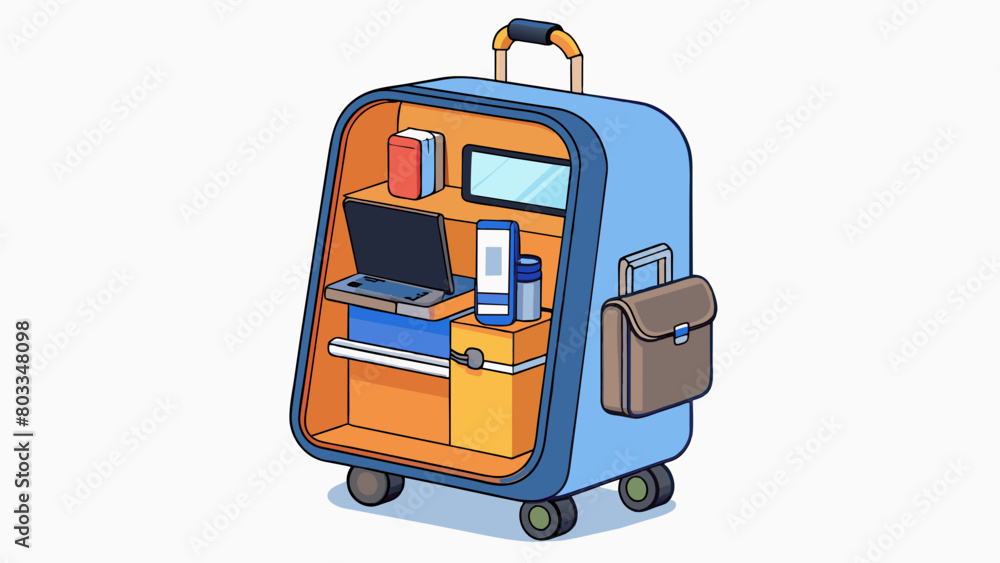 Poster a mobile workstation is designed for people who work on the go. it is a compact backpack that can be
