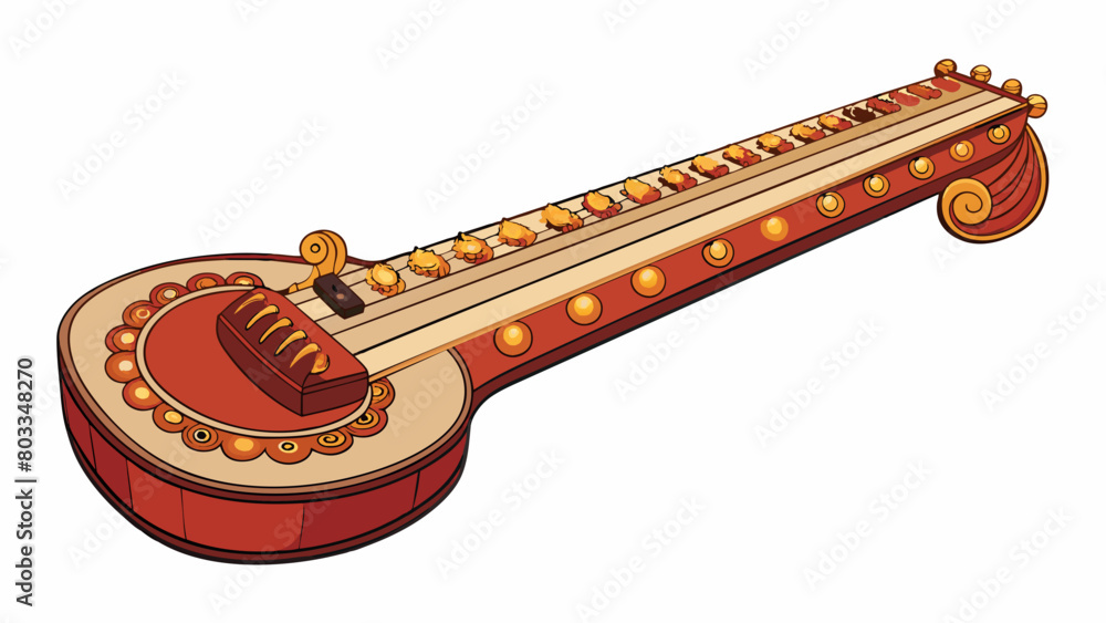 Poster an elegant instrument with a sleek glossy finish adorned with intricate carvings and designs. it has