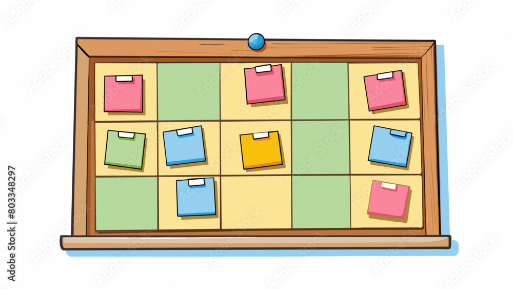 Poster An empty bulletin board covered in colorful sticky notes This opportunity represents the potential to organize and prioritize tasks or ideas. The. Cartoon Vector