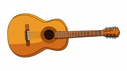 An acoustic guitar with a round sound hole in the center of its wooden body. It has six strings and emits a warm resonant sound when strummed or. Cartoon Vector