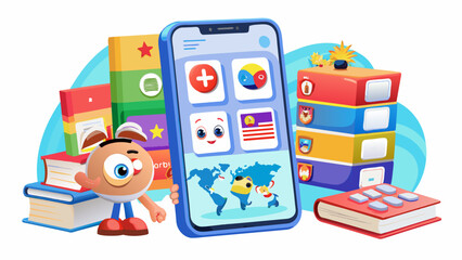 An educational language learning app that offers lessons quizzes and games to help users improve their foreign language skills.. Cartoon Vector