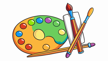 An empty canvas with paintbrushes and a palette of vibrant colors hinting at the endless possibilities of creating a beautiful work of art.. Cartoon Vector