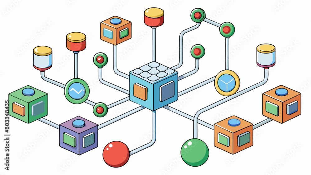 Fototapete An intricate network of wires and circuits represents the inner workings of the operation. The wires are colorcoded and connected to different buttons. Cartoon Vector