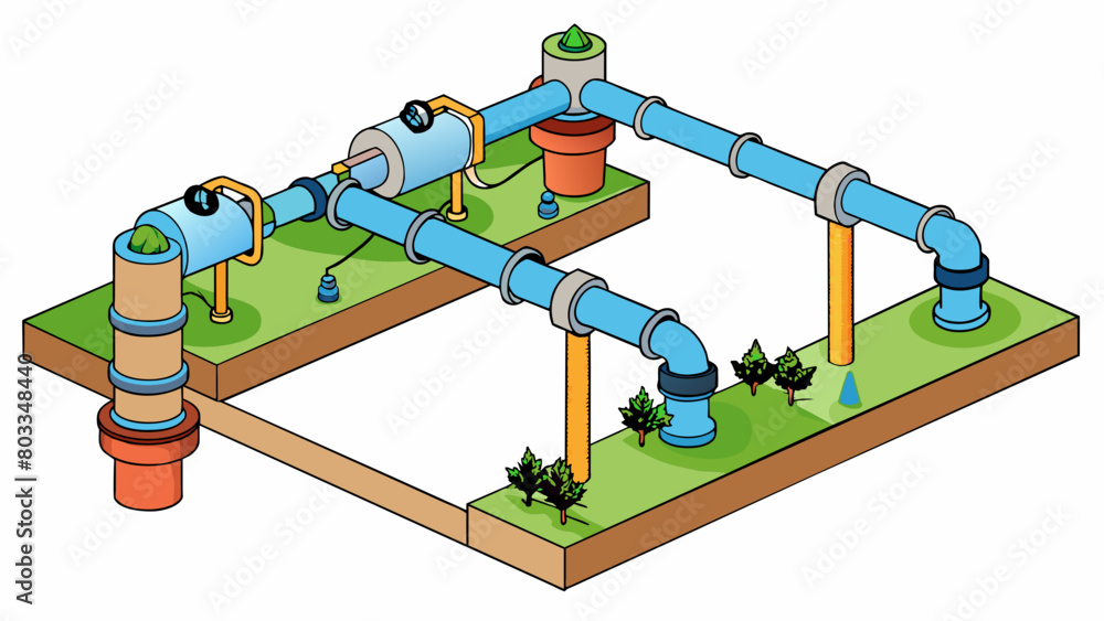 Poster an irrigation system is a od of supplying water to crops through a series of pipes valves and sprink