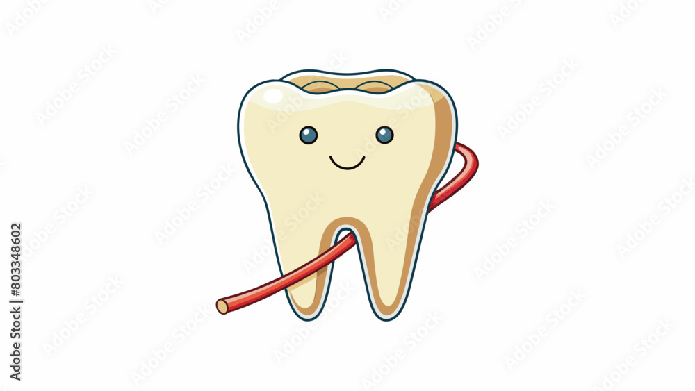 Aufkleber Another tooth is a larger flat object that is rectangular in shape. It has bumps and ridges on the top surface and is connected to a long thin root.. Cartoon Vector