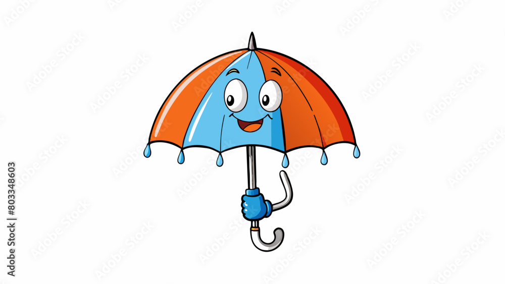 Poster An umbrella held over a persons head shielding them from the rain. The material is waterresistant and the handle is rubberized for a comfortable grip.. Cartoon Vector