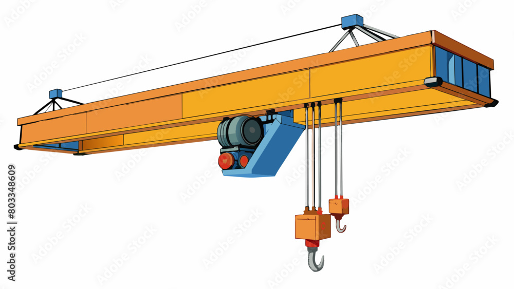 Poster an overhead industrial hoist consists of a sy steel beam suspended from the ceiling and equipped wit