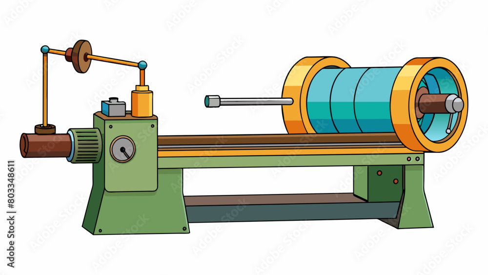 Poster Another type of lathe features a long bed made of hardened steel and a saddle that can move along the bed. A rotating chuck is located at one end of. Cartoon Vector