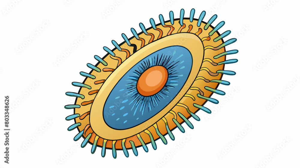 Poster A ovalshaped object with numerous long hairlike structures protruding from its surface. Inside the object contains a nucleus which houses the cells. Cartoon Vector