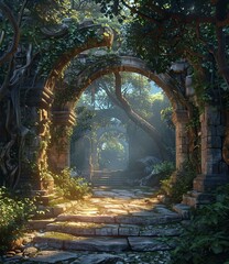 Obraz premium Mystical overgrown ruins of an ancient temple in the jungle